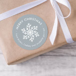 Winter Snowflake Christmas Gift Tag Round Stickers<br><div class="desc">Affordable custom printed Merry Christmas round gift tag stickers personalised with your text. This simple modern holiday design features a white snowflake on a light blue grey background. Use the design tools to choose any background colour, edit text fonts and colours or upload your own photos to design your own...</div>