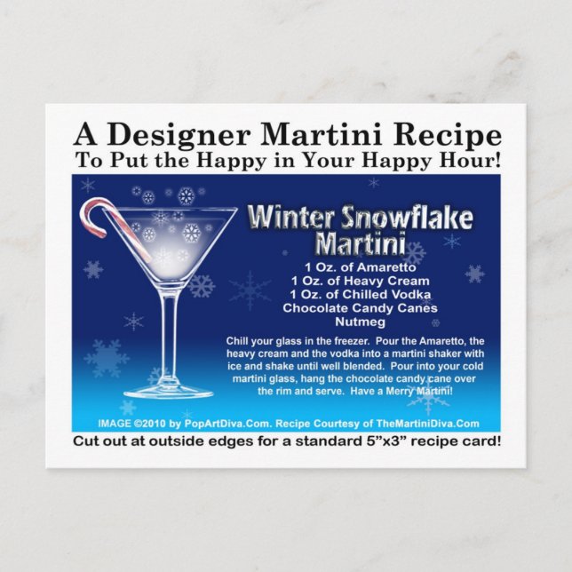 Winter Snowflake Christmas Martini Recipe Postcard (Front)