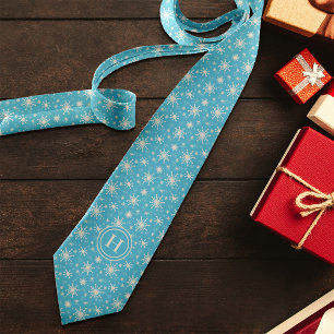 Winter Snowflake Christmas Novelty Holiday Initial Tie