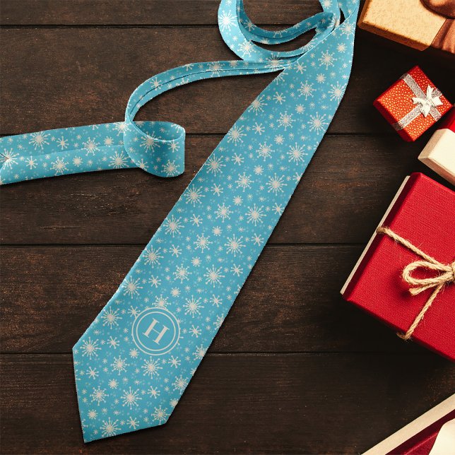 Winter Snowflake Christmas Novelty Holiday Initial Tie (Creator Uploaded)