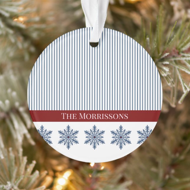 Winter Snowflake Decor with Stripes and Red Accent Ornament (Tree)