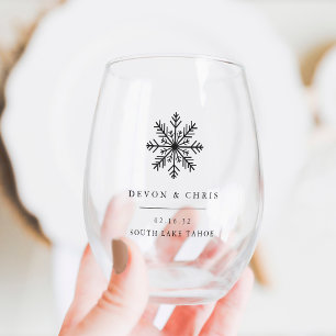 Winter Snowflake Destination Wedding Favour Stemless Wine Glass