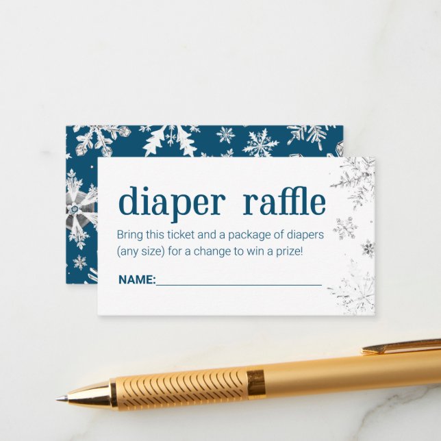 Winter Snowflake Diaper Raffle Ticket Enclosure Card (Front/Back In Situ)