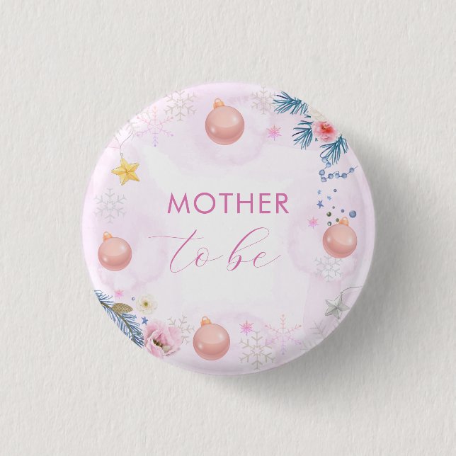 Winter Snowflake Floral Mother To Be Baby Shower  3 Cm Round Badge (Front)