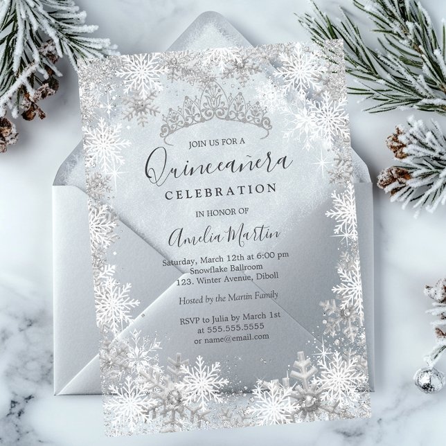 Winter Snowflake Fosted Quinceanera   Acrylic Invitations (Creator Uploaded)
