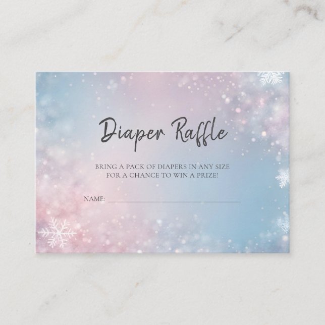 Winter Snowflake Gender Neutral Diaper Raffle Enclosure Card (Front)