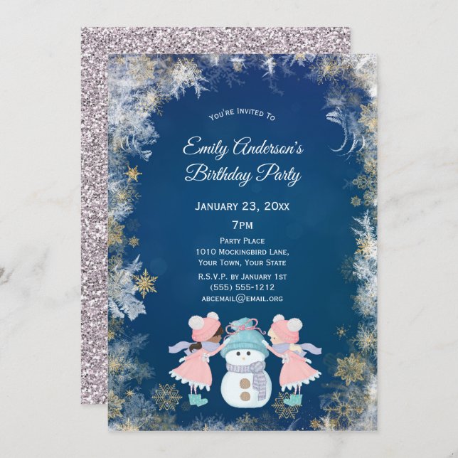 Winter Snowflake Girl Birthday Party Invitation (Front/Back)