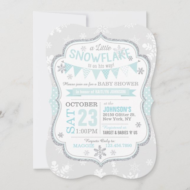 Winter Snowflake Glitter Baby Shower Invitation (Front)