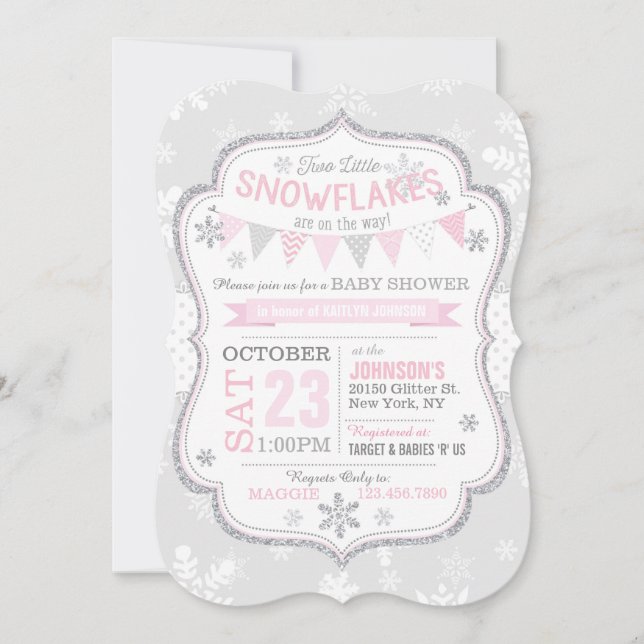 Winter Snowflake Glitter Baby Shower Invitation (Front)