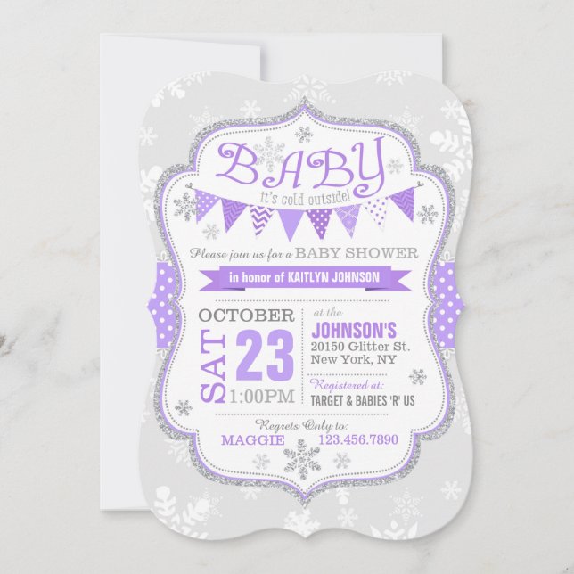 Winter Snowflake Glitter Baby Shower Invitation (Front)