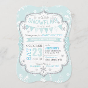 Winter Snowflake Glitter Baby Shower Invitations