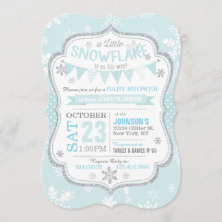 Winter Snowflake Glitter Baby Shower Invitations