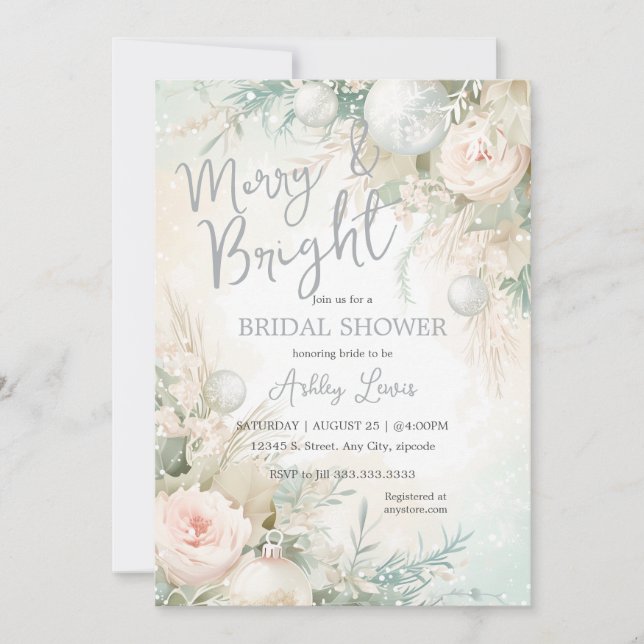 Winter snowflake, Merry and bright bridal shower Invitation (Front)