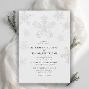 Winter Snowflake Modern Classic Ivory Type Wedding Invitation