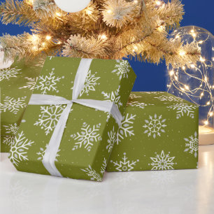 Winter Snowflake Olive Green Holiday Wrapping Paper