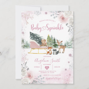 Winter Snowflake Pastel Pink Sleigh Baby Sprinkle Invitation