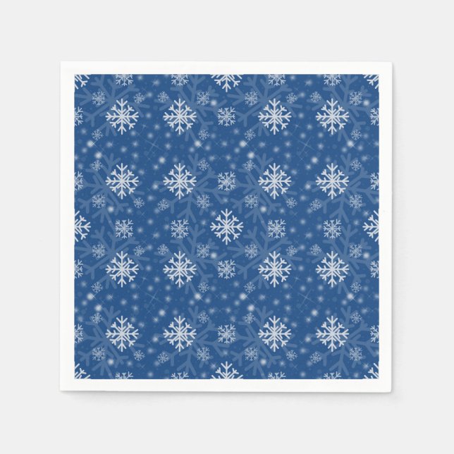 Winter snowflake pattern on blue background napkin (Front)