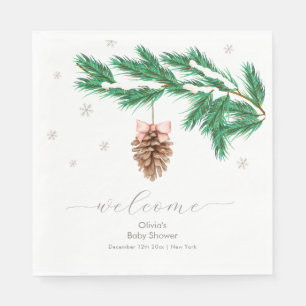 Winter Snowflake Pine cone Baby Shower Welcome Napkin