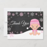 Winter Snowflake Pink Thank You Card<br><div class="desc">Winter Snowflake Pink Thank You Card. Pink Baby Girl. Chalkboard Background. Black and White. Pink Snowflake. Love and Thanks, beautiful script font. Add your message on back or leave blank and hand write. For further customisation, please click the "Customise it" button and use our design tool to modify this template....</div>