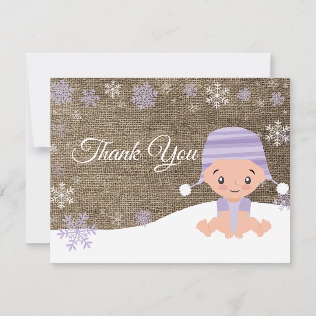 Winter Snowflake Purple Thank You Card (Front)