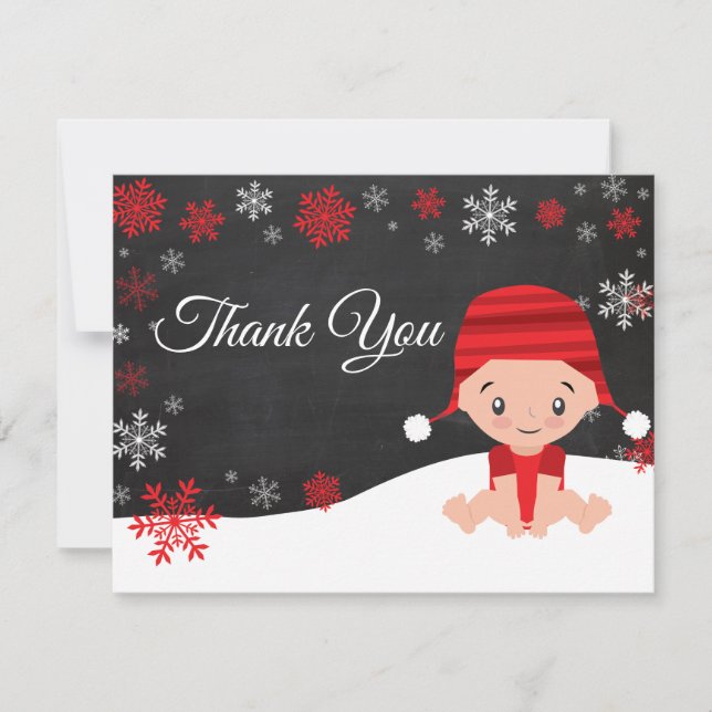Winter Snowflake Red Thank You Card (Front)