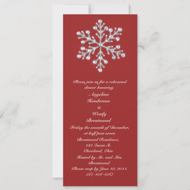 Winter Snowflake Rehearsal Dinner Invitation (Front)