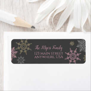 Winter snowflake return address label dark grey