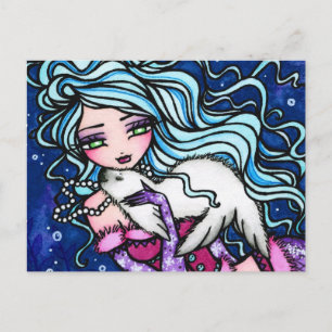 Winter Snowflake Seal Mermaid Fantasy Postcard