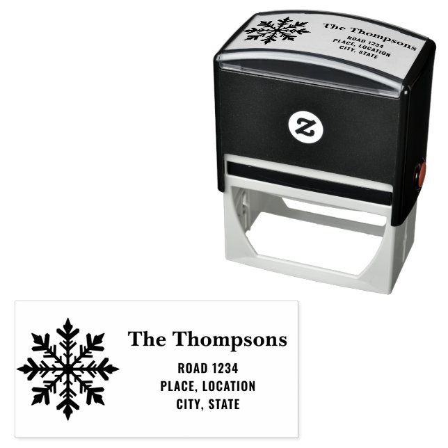 Winter Snowflake Silhouette With Custom Address Self-inking Stamp (In Situ)