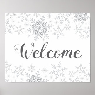 Winter Snowflake Silver Baby Shower Welcome Sign