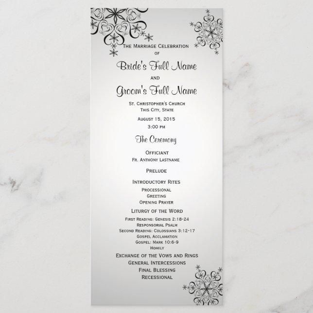 Winter Snowflake Silver Grey Wedding Program Programme (Front)