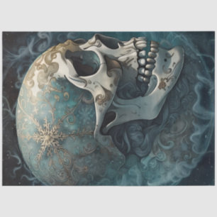 Winter Snowflake Skull Decoupage Paper – Blue Goth