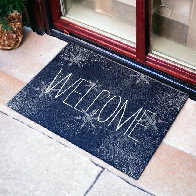 Winter snowflake snow navy blue Christmas Doormat (Winter snowflake snow navy blue Christmas Doormat)