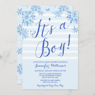 Winter Snowflake Stripes Boy Baby Shower Invites