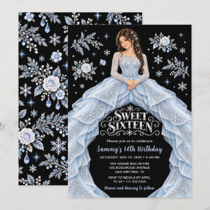 Winter Snowflake Sweet Sixteen Birthday Invitation