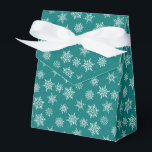Winter Snowflake Teal Blue Holiday Favour Box<br><div class="desc">Teal blue favour box with ribbon bow. Box is emblazoned with white and grey snowflakes of varying sizes. Perfect for party take-aways,  host gifts,  baked goods,  and more. Design is available in a curated collection of modern holiday colours. Contact us for any customisations. Happy holidays!</div>