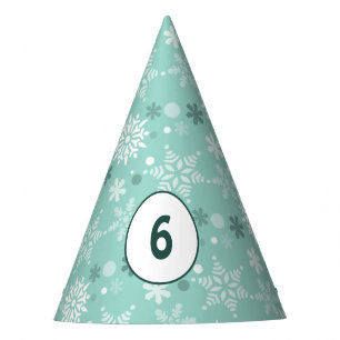 Winter Snowflake Turquoise-Blue 6th Birthday Party Hat