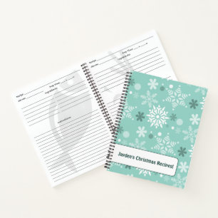 Winter Snowflake Turquoise-Blue Favourite Recipe Notebook