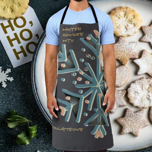 Winter snowflake typography cute grey teal gold  apron (Creator Uploaded)