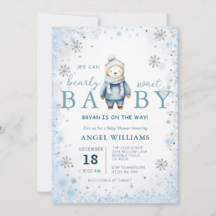  Winter Snowflake We Can Bearly Wait Baby Shower Invitation