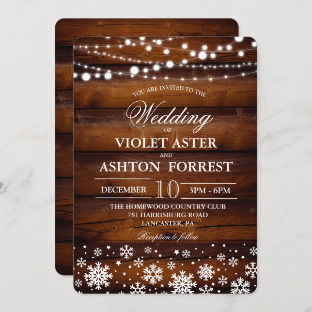 Winter Snowflake Wedding Invitation (Front/Back)