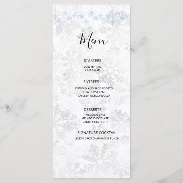 Winter Snowflake Wedding Menu (Front)