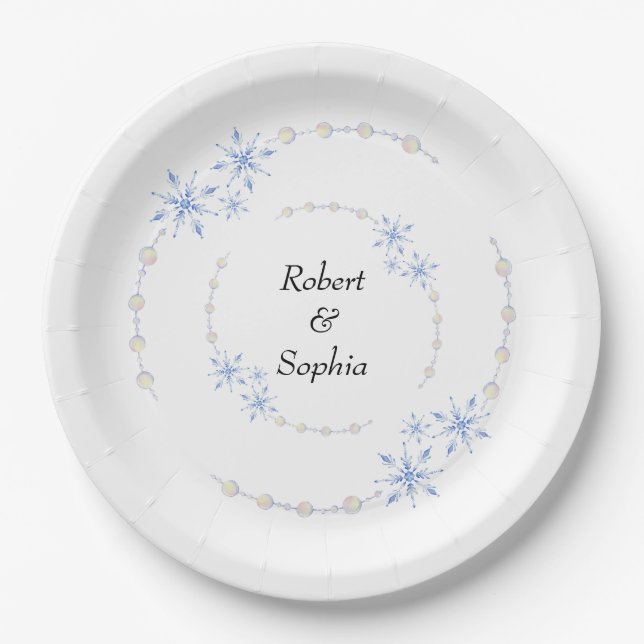 Winter Snowflake Wedding Paper Plate (Front)