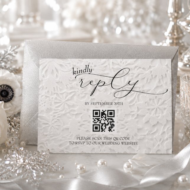 Winter Snowflake Wedding Simple QR RSVP Card (Creator Uploaded)