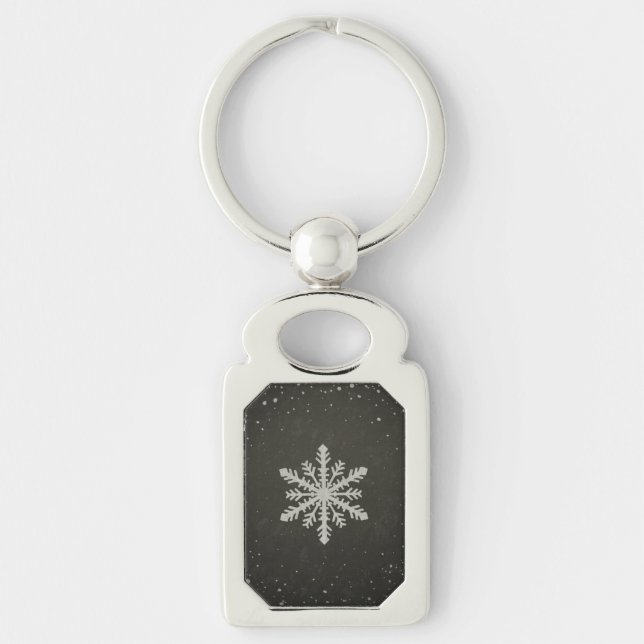 Winter Snowflake White Chalk Drawing Key Ring (Front)