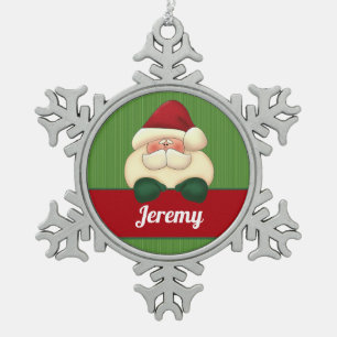 Winter Snowflake with Santa and Name Pewter Christmas Ornament