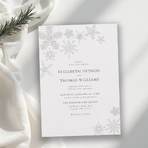 Winter Snowflake Wonderland Black White Wedding Invitation
