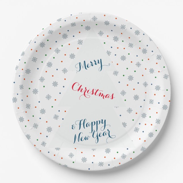 Winter snowflakes and dots pattern paper plate (Front)