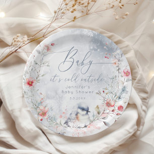Winter snowflakes Baby its cold outside Bird Paper Plate