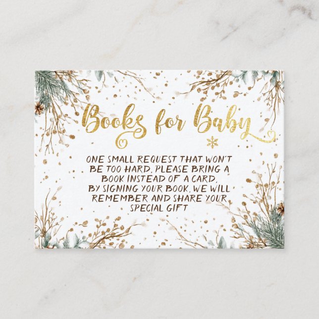 Winter Snowflakes Baby Shower Books For Baby Enclosure Card (Front)